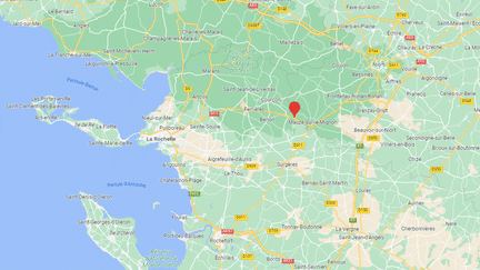 Capture d'écran sur Google Maps de l'épicentre du séisme survenu entre Niort (Deux-Sèvres) et La Rochelle (Charente-Maritime) le 16 juin 2023. (GOOGLE MAPS)