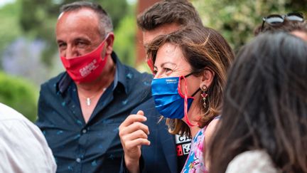 Carole Delga, présidente sortante de la région Occitanie, en visite à Perpignan, le 11 juin 2021. (ARNAUD LE VU / HANS LUCAS / AFP)