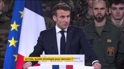 Emmanuel Macron présente ses vœux aux Armées, à Mont de Marsan (Landes), le 20 janvier 2023. (FRANCE TELEVISIONS)