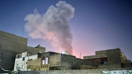 Smoke billows from a location targeted by US and British air raids in Sanaa, the capital of Yemen, on February 24, 2024. (MOHAMMED HAMOUD / ANADOLU / AFP)