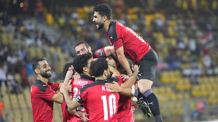 L'Égypte célèbre l'ouverture du score face au Soudan, le mercredi 19 janvier, lors du dernier match de la phase de groupes de la CAN 2022.&nbsp; (ULRIK PEDERSEN / NURPHOTO)