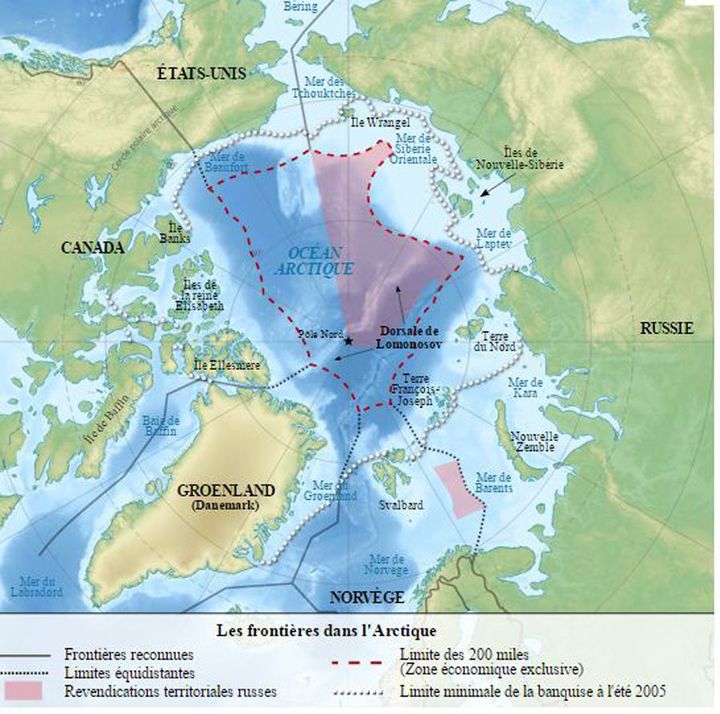 Carte du pôle Nord et des huit pays riverains de l'Arctique. (common)