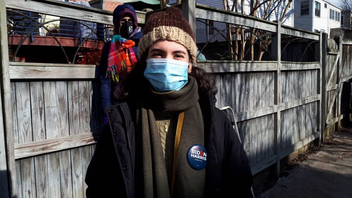 Pilar Alvarez, le 20 janvier 2021, dans le quartier d'AU Park à Washington (Etats-Unis). (VALENTINE PASQUESOONE / FRANCEINFO)