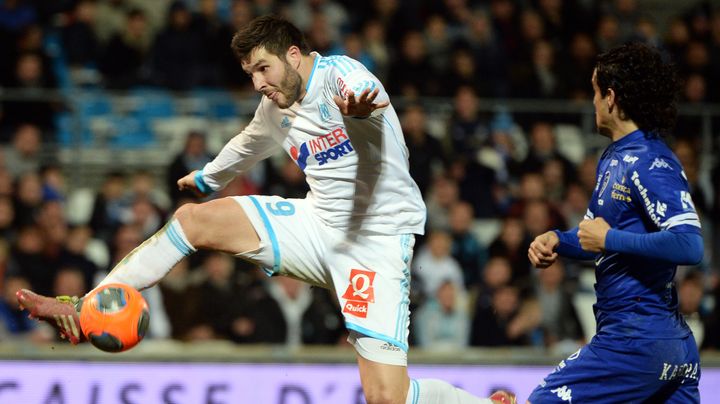 L'attaquant de l'OM Andr&eacute;-Pierre Gignac lors du match de son &eacute;quipe face &agrave; Bastia, le 8 f&eacute;vrier 2014.&nbsp; (ANNE-CHRISTINE POUJOULAT / AFP)