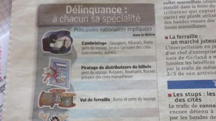 Dans son &eacute;dition du 22 avril, "Le Progr&egrave;s"&nbsp;associe chaque type de d&eacute;linquance aux "principales nationalit&eacute;s impliqu&eacute;es" dans le Rh&ocirc;ne. (LE PROGRES)