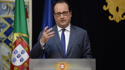 François Hollande donne une conférence de presse à Lisbonne (Portugal), mardi 19 juillet 2016. (STEPHANE DE SAKUTIN / AFP)