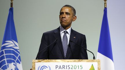 Barack Obama lors de son discours lors de l'inauguration de la COP21 au Bourget, lundi 30 novembre.&nbsp; (KEVIN LAMARQUE / REUTERS)