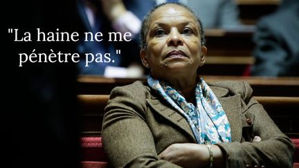 Dans un interview accordée au magazine Elle, qui l'a élu femme de l'année 2013, Christiane Taubira revient sur les attaques&nbsp;dont elle fait l'objet en provenance de la droite et de l'extrême droit.&nbsp; (THOMAS PADILLA / AFP)