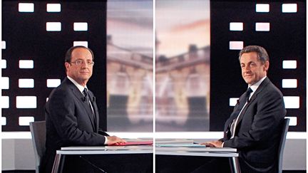 Fran&ccedil;ois Hollande et Nicolas Sarkozy, le 2 mai 2012 lors du d&eacute;bat de l'entre deux tours de la pr&eacute;sidentielle. (PATRICK KOVARIK / AFP)