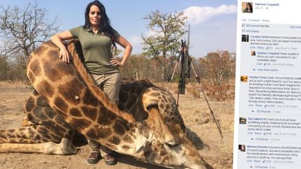 Sabrina Corgatelli pose apr&egrave;s avoir abattu une girafe en Afrique du Sud, sur un clich&eacute; diffus&eacute; sur sa page Facebook, le 25 juillet 2015. (SABRINA CORGATELLI / FACEBOOK)