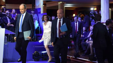 Jean-François Copé, Nathalie Kosciusko-Morizet et Alain Juppé, le 3 novembre, lors du débat pour la primaire de la droite. (ERIC FEFERBERG / POOL)