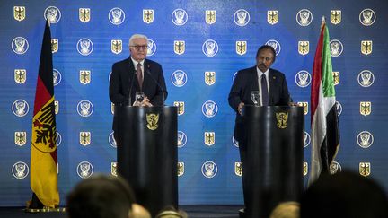 Le président allemand Frank-Walter Steinmeier et le Premier ministre soudanais Abdallah Hamdok, le 27 février 2020, lors d'une rencontre préparatoire à la conférence des donateurs qui s'est tenue le 25 juin 2020 en visioconférence. (27, 2020. Mahmoud Hjaj / Anadolu Agency)