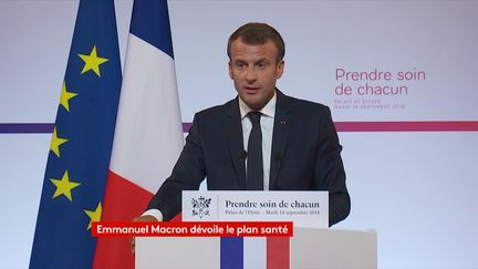 Le président de la République, Emmanuel Macron, présente son plan santé au palais de l'Elysée, à Paris le 18 septembre 2018. (FRANCEINFO)