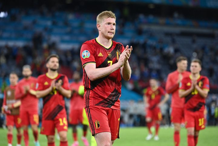 Kevin de&nbsp;Bruyne après la défaite de la Belgique face à l'Italie, le 2 juillet à Munich (FEDERICO GAMBARINI / AFP)