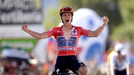 Le Belge Remco Evenepoel (Quick-Step Alpha Vinyl) a remporté la 18e étape du Tour d'Espagne 2022, le 8 septembre 2022. (OSCAR DEL POZO / AFP)