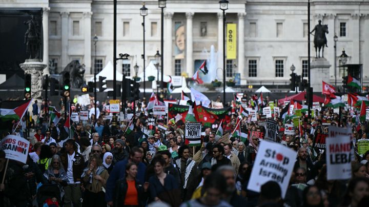 Pro-Gaza-Demonstranten in London (Großbritannien), 5. Oktober 2024. (JUSTIN TALLIS / AFP)