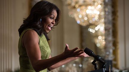 Michelle Obama lors d'une conférence de presse à la Maison Blanche, à Washington (Etats-Unis), le 2 décembre 2015. (NICHOLAS KAMM / AFP)