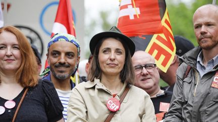 La secrétaire générale de la CGT, Sophie Binet, le 1er mai 2024 lors de la manifestation du 1er-Mai, à Paris. (LAURE BOYER / AFP)