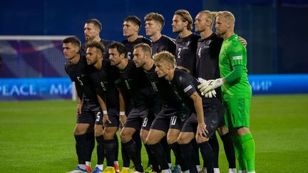 La sélection danoise et son maillot noir lors du match contre la Croatie, le 22 septembre 2022. (IVICA DRUSANY / SIPA)