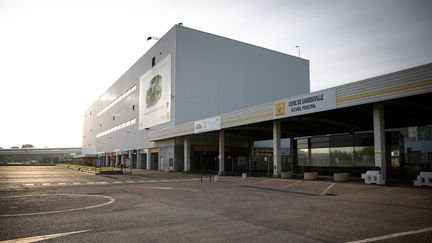 L'usine de Renault à Sandouville (Seine-Maritime), le 7 mai 2020 après la décision de justice imposant sa fermeture en raisons de risques liés à la pandémie de Covid-19. (LOU BENOIST / AFP)