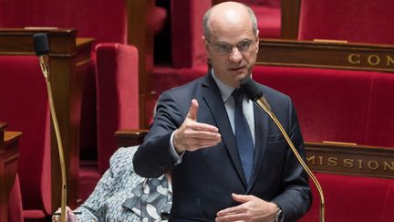 Le ministre de l'Education nationale, Jean-Michel Blanquer, s'exprime à l'Assemblée nationale, le 21 avril 2020. (JACQUES WITT / AFP)