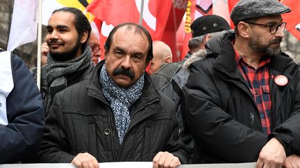 Philippe Martinez, le leader de la CGT, dans le cortège parisien du 9 janvier contre la réforme des retraites. (BERTRAND GUAY / AFP)