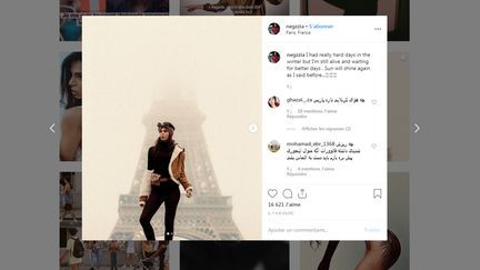 Capture d'écran du compte Instagram de la mannequin iranienne Negzzia, réfugiée en France. (NEGZZIA / INSTAGRAM)