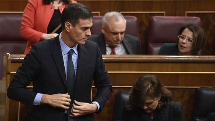 Le chef du gouvernement de l'Espagne Pedro Sanchez, le 13 février 2019 à Madrid. (PIERRE-PHILIPPE MARCOU / AFP)