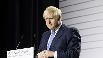 Le Premier ministre britannique, Boris Johnson, lors du sommet du G7 à Biarritz (Pyrénées-Atlantique), le 26 août 2019. (RITA FRANCA / NURPHOTO / AFP)