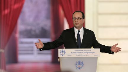 Fran&ccedil;ois Hollande lors de sa conf&eacute;rence de presse &agrave; l'Elys&eacute;e (Paris), le 5 f&eacute;vrier 2015. ( PHILIPPE WOJAZER / REUTERS)