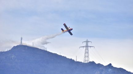 Lutte contre un incendie à Cerbère (Pyrénées-Orientales), à la frontière franco-espagnole, le 16 avril 2023 (CHRISTOPHE BARREAU / MAXPPP)