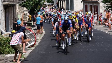 Le peloton du Tour de France 2022, lors de la 19e étape, le 22 juillet, entre Castelnau-Magnoac et Cahors. (THOMAS SAMSON / AFP)