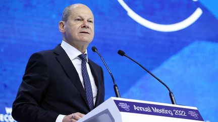 Le chancelier allemand Olaf Scholz au Forum économique mondial de Davos (Suisse), le 26 mai 2022.&nbsp; (DURSUN AYDEMIR / ANADOLU AGENCY / AFP)