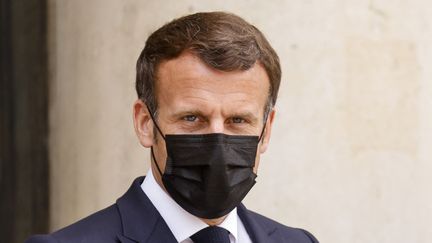 Emmanuel Macron, à l'Elysée, le 29 avril 2021. (LUDOVIC MARIN / AFP)