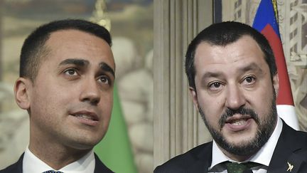 Les chefs de file du Mouvement 5 étoiles, Luigi Di Maio (gauche), et de la Ligue, Matteo Salvini. (TIZIANA FABI / AFP)