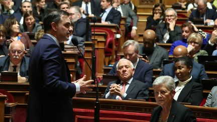 Le ministre du Budget, Laurent Saint-Martin, au Sénat, le 26 novembre 2024. (ALAIN JOCARD / AFP)