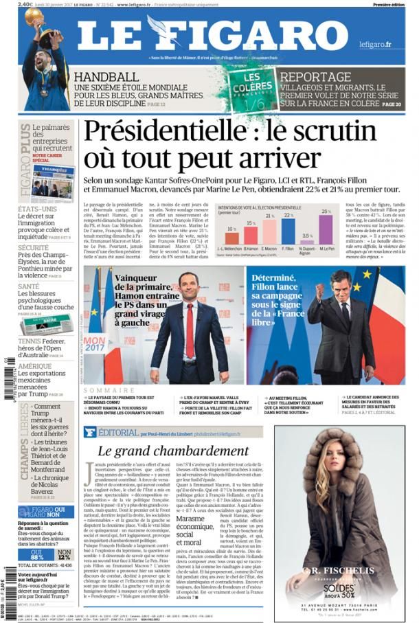 La une du "Figaro", le 30 janvier 2017. (LE FIGARO)