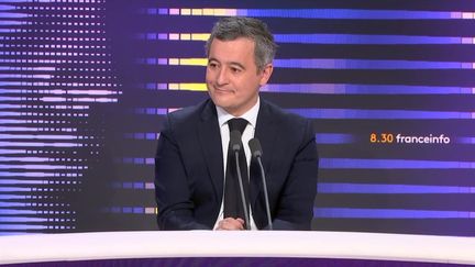 Gérald Darmanin, le ministre de l'Intérieur, était l'invité du 8h30 de franceinfo vendredi 8 décembre 2023. (FRANCE INFO / RADIOFRANCE)