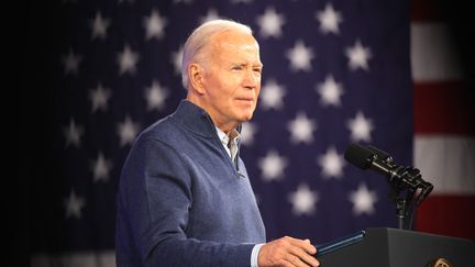 Le président américain Joe Biden fait un discours pendant un meeting de campagne, le 8 mars 2024 à Wallingford (Etats-Unis). (SPENCER PLATT / GETTY IMAGES NORTH AMERICA / AFP)