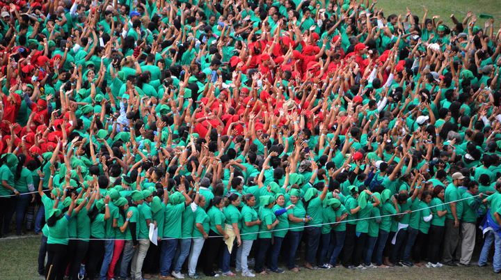 Les participants s'&eacute;taient rassembl&eacute;s sur la place de la D&eacute;mocratie &agrave;&nbsp;Tegucigalpa.&nbsp; (ORLANDO SIERRA / AFP)