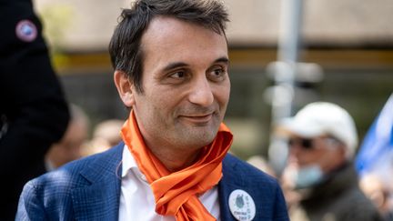 Florian Philippot, le leader des Patriotes, le 17 avril 2021 à Lyon (Rhône). (NICOLAS LIPONNE / HANS LUCAS)