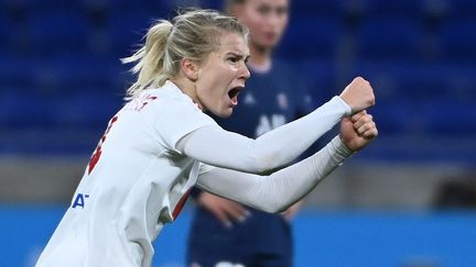 Ada Hegerberg lors du match OL-PSG en championnat de France féminin de football, le 14 novembre 2021 à Lyon. (RICHARD MOUILLAUD / MAXPPP)