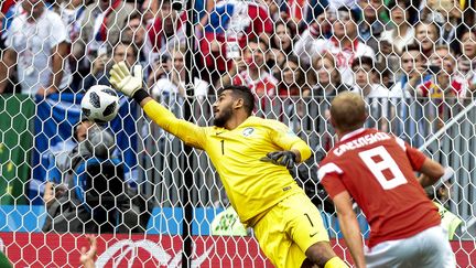 Le Russe Iouri Gazinsky est devenu le premier buteur de la Coupe du monde 2018, lors du match d'ouverture face à l'Arabie Saoudite (2-0), le 14 juin à Moscou. (ALE CABRAL / WWW.AGIF.COM.BR / AFP)