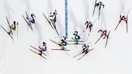 Les biathlètes lors du relais masculin des championnats du monde à Ostersund, en Suède, le 16 mars 2019. (ALEXANDER HASSENSTEIN / BONGARTS)