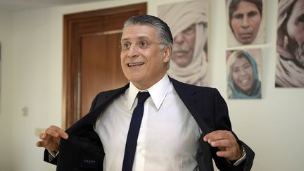 Le candidat à la présidentielle Nabil Karoui à Tunis, le 18 juin 2019.&nbsp; (FETHI BELAID / AFP)