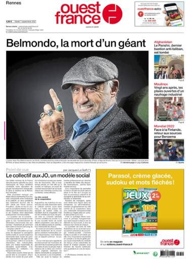 La une de "Ouest France", le 7 septembre 2021. (OUEST FRANCE)