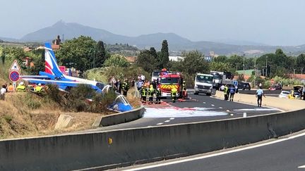 L'avion accienté près de Perpignan en fin de matinée, le 25 juillet 2019 (Céline Llambrich / FRANCE 3)