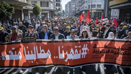 Manifestation contre la pauvreté et la situation économique, organisée à Casablanca par le Front social marocain, le 23 février 2020. (FADEL SENNA / AFP)