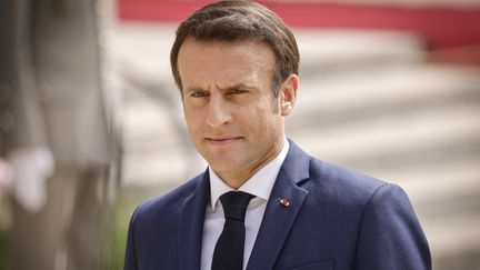 Emmanuel Macron lors de sa cérémonie d'investiture en tant que nouveau président de la République, à l'Elysée, à Paris, le 7 mai 2022.&nbsp; (LUDOVIC MARIN / AFP)