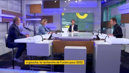 Les informés du matin du mercredi 31 mars : autour de Marc Fauvelle et Renaud Dély,&nbsp;Sophie de Ravinel, grand reporter au Figaro et&nbsp;Pascal Jalabert, rédacteur en chef du bureau d'information générale du groupe Ebra. (FRANCEINFO)